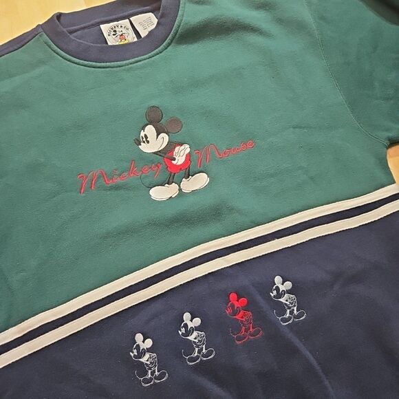 Vintage Mickey & Co Blue & Green Adult Large Sweatshirt Brazos Sportswear 90's - Picture 1 of 16